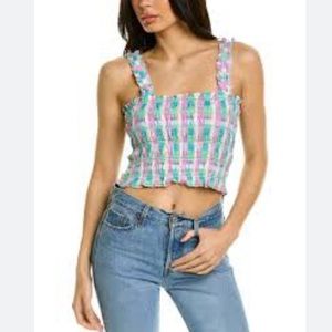 French Connection Bibiana Womens Ruffle Short Crop Top Size 4 Latigo Bay Mlt NWT